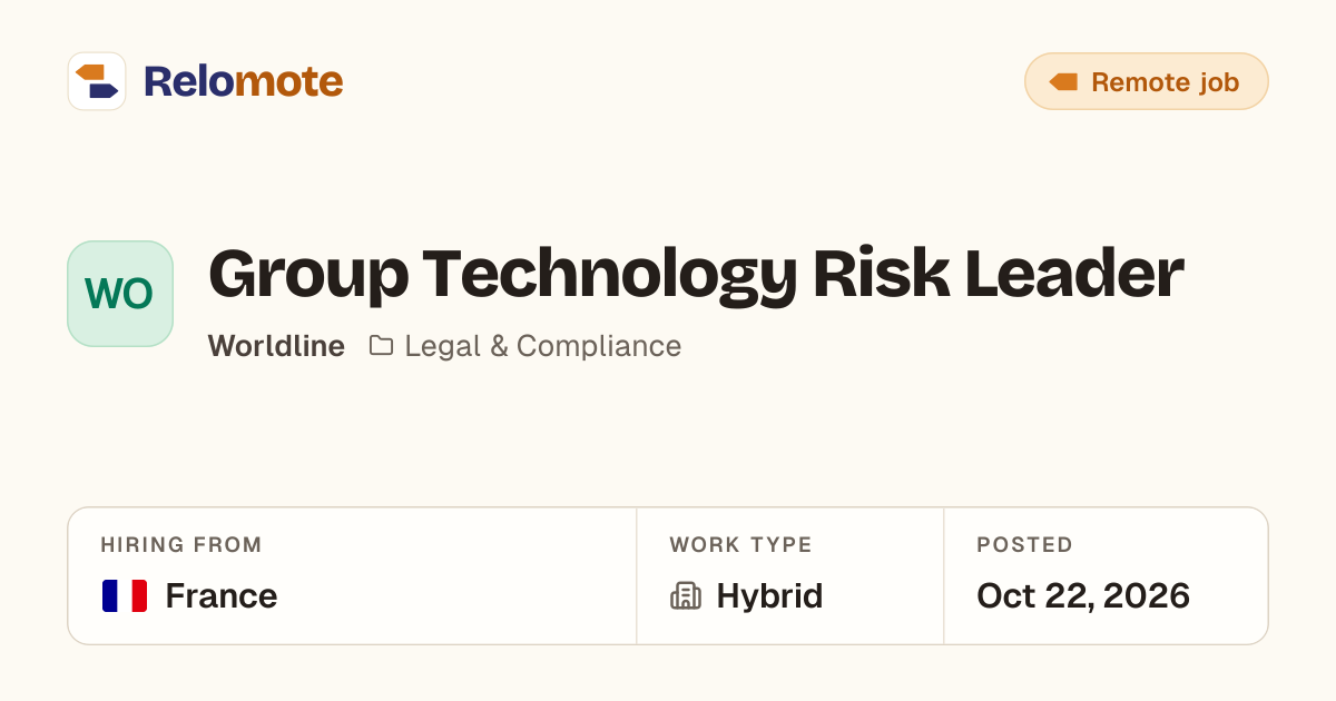 Group Technology Risk Leader at Worldline | Relomote