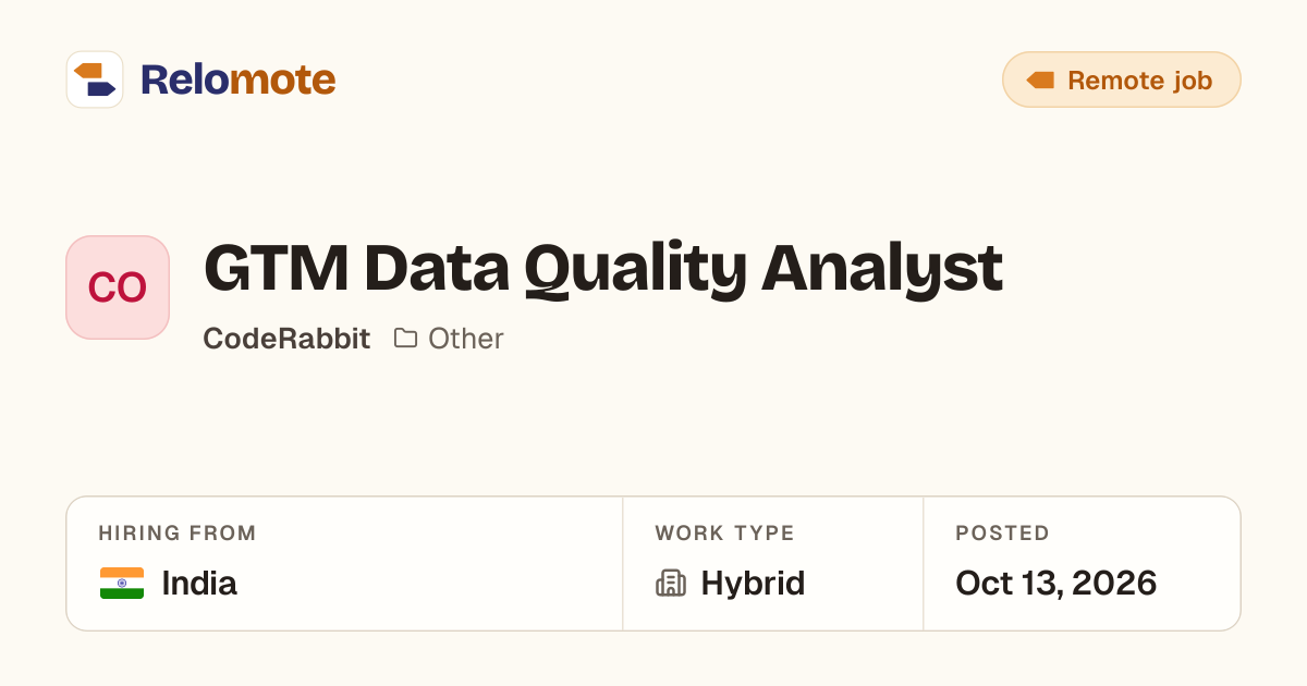 GTM Data Quality Analyst at CodeRabbit | Relomote
