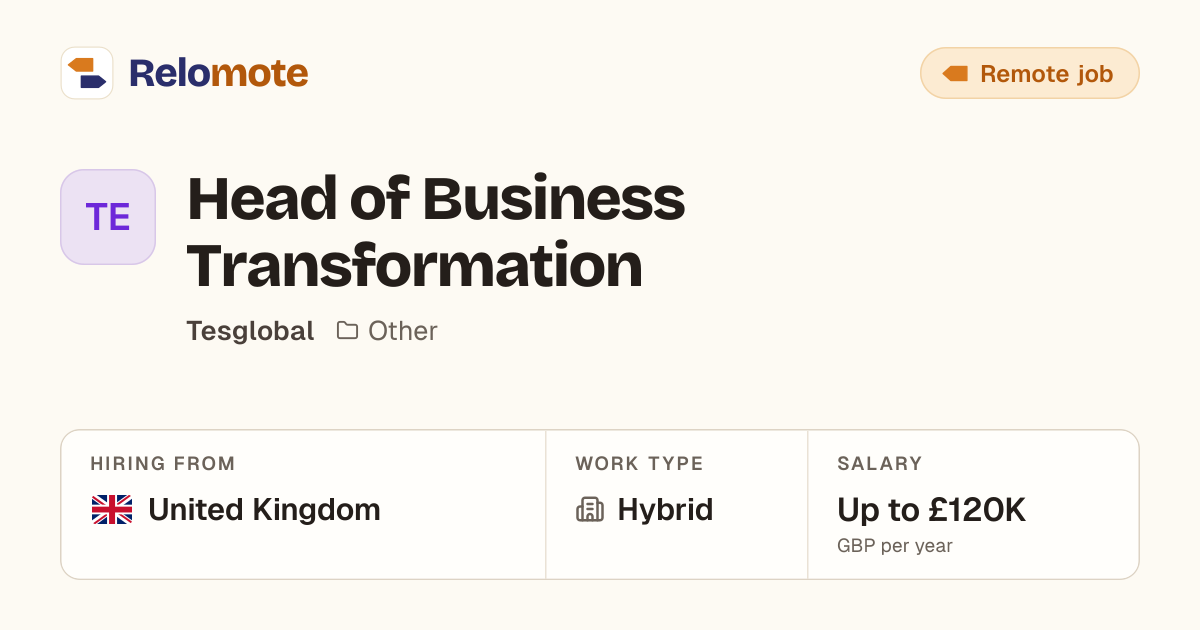 Head of Business Transformation at Tesglobal | Relomote
