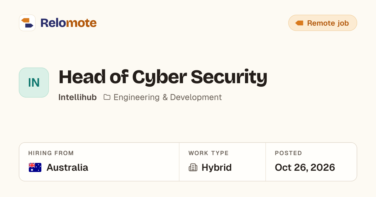 Head of Cyber Security at Intellihub | Relomote