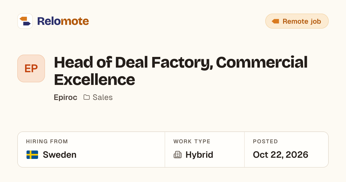 Head of Deal Factory, Commercial Excellence at Epiroc | Relomote