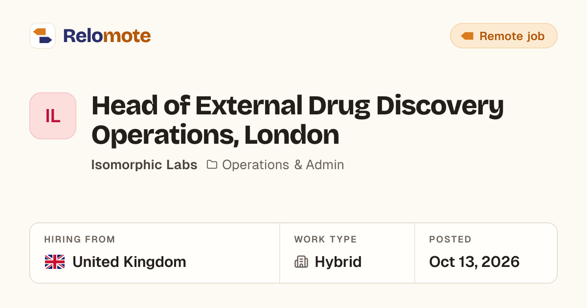 Head of External Drug Discovery Operations, London at Isomorphic Labs