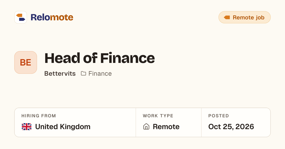 Head of Finance at Bettervits | Relomote
