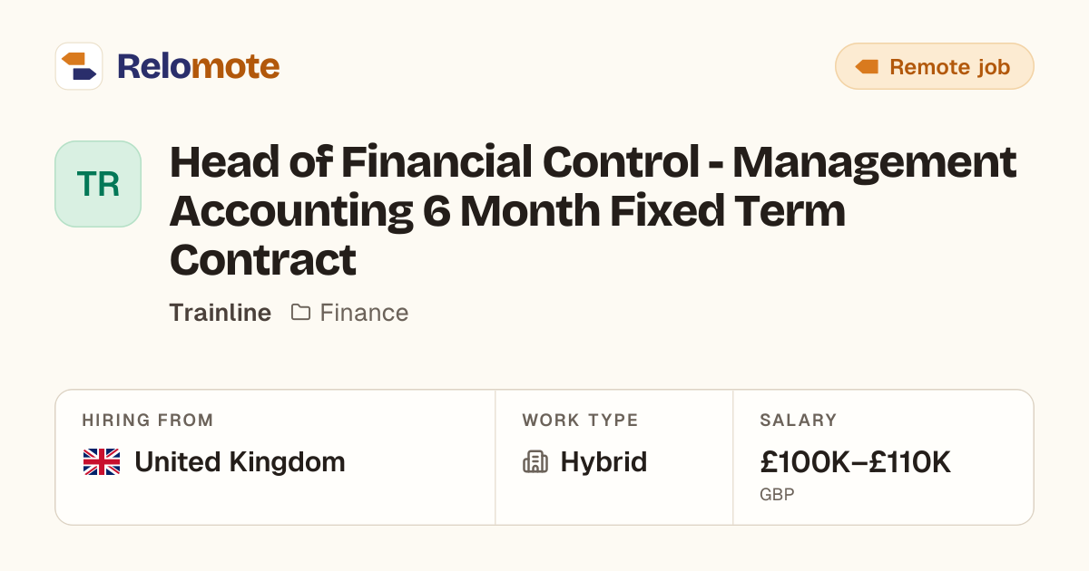 Head of Financial Control - Management Accounting 6 Month Fixed Term…