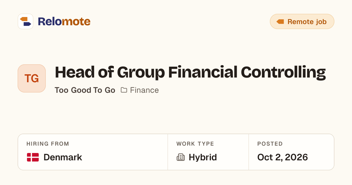 Head of Group Financial Controlling at Too Good To Go | Relomote