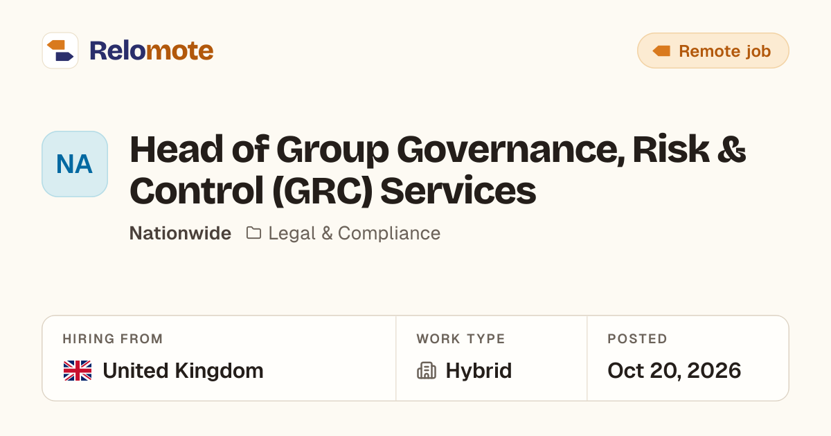 Head of Group Governance, Risk & Control (GRC) Services at Nationwide