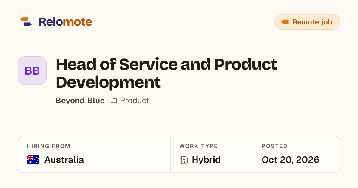 Head of Service and Product Development at Beyond Blue | Relomote