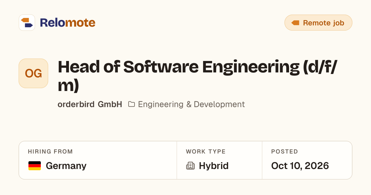 Head of Software Engineering (d/f/m) at orderbird GmbH | Relomote