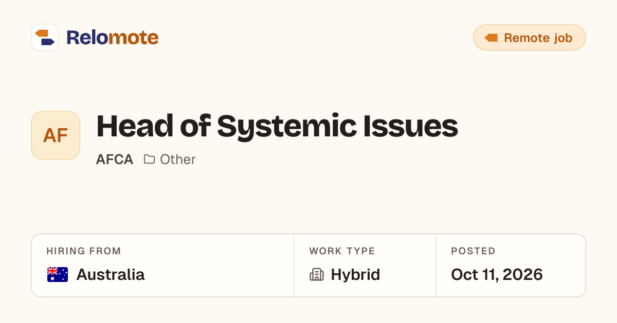 Head of Systemic Issues at AFCA | Relomote