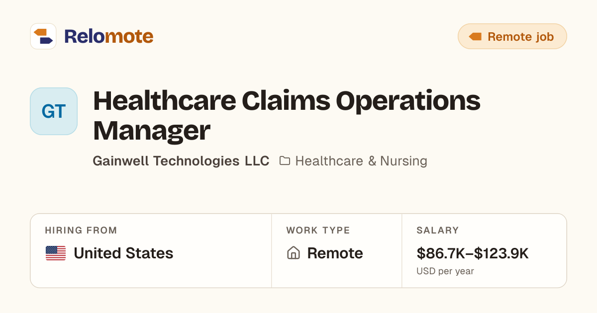 Healthcare Claims Operations Manager at Gainwell Technologies LLC