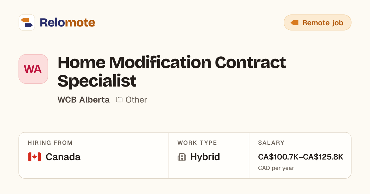 Home Modification Contract Specialist at WCB Alberta | Relomote