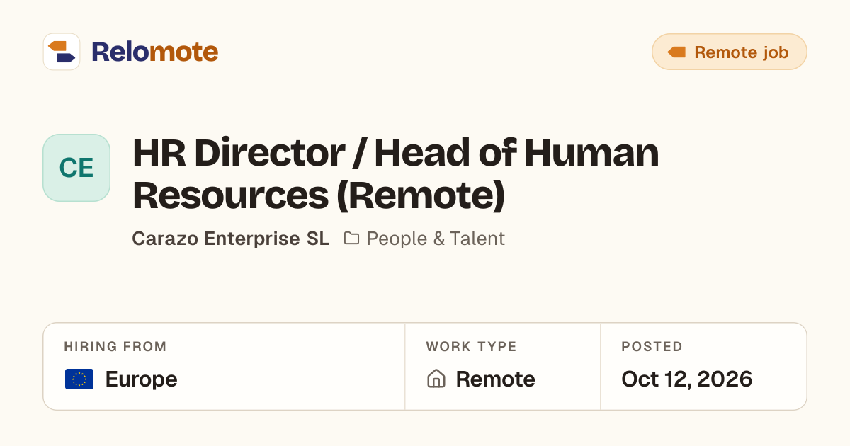 HR Director / Head of Human Resources (Remote) at Carazo Enterprise SL