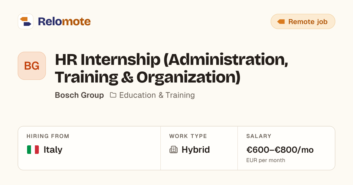 HR Internship (Administration, Training & Organization) at Bosch Group