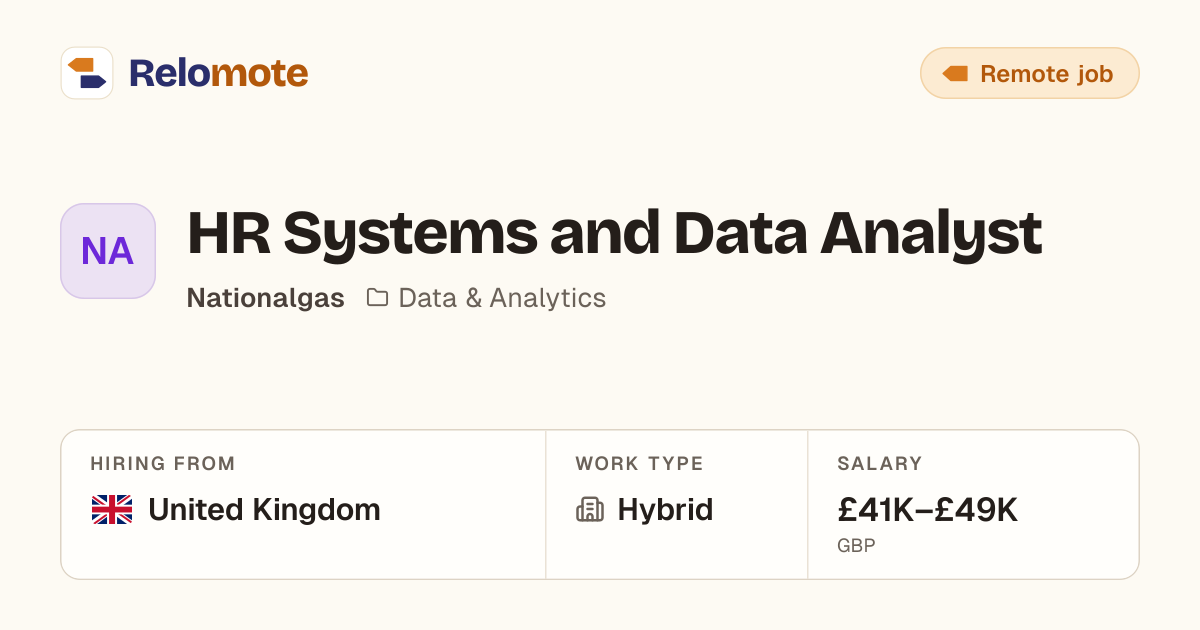 HR Systems and Data Analyst at Nationalgas | Relomote
