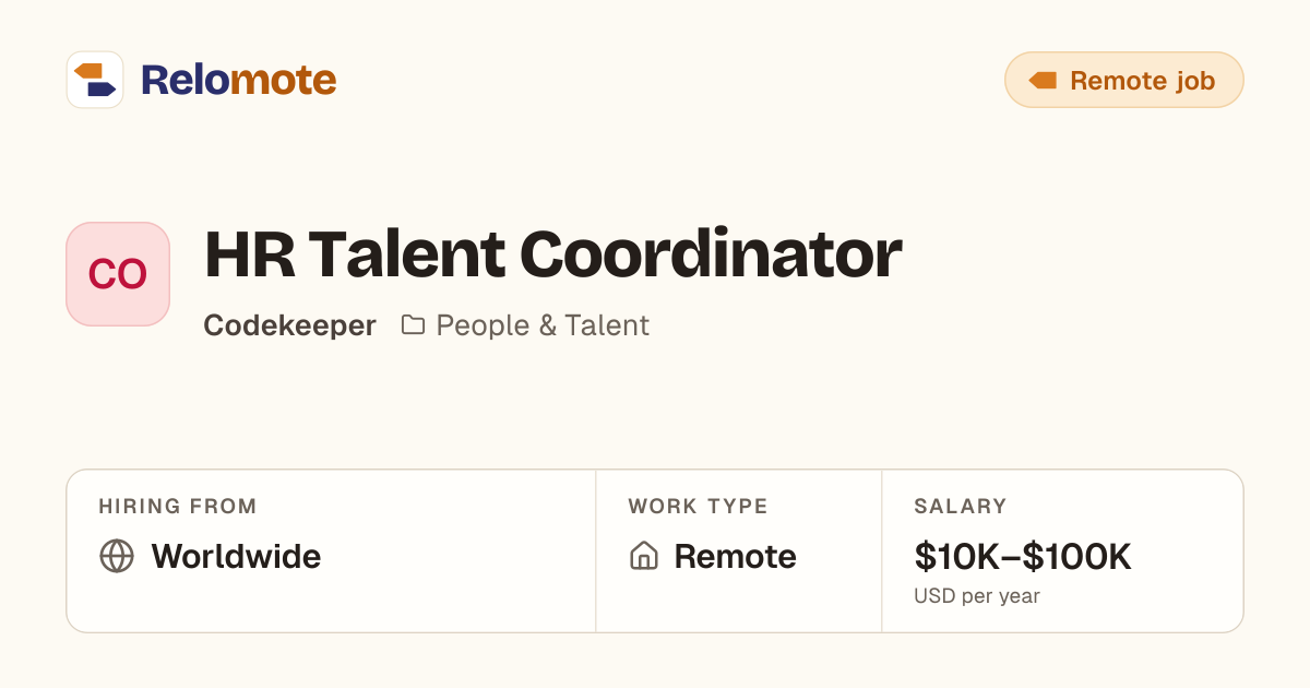 HR Talent Coordinator at Codekeeper | Relomote