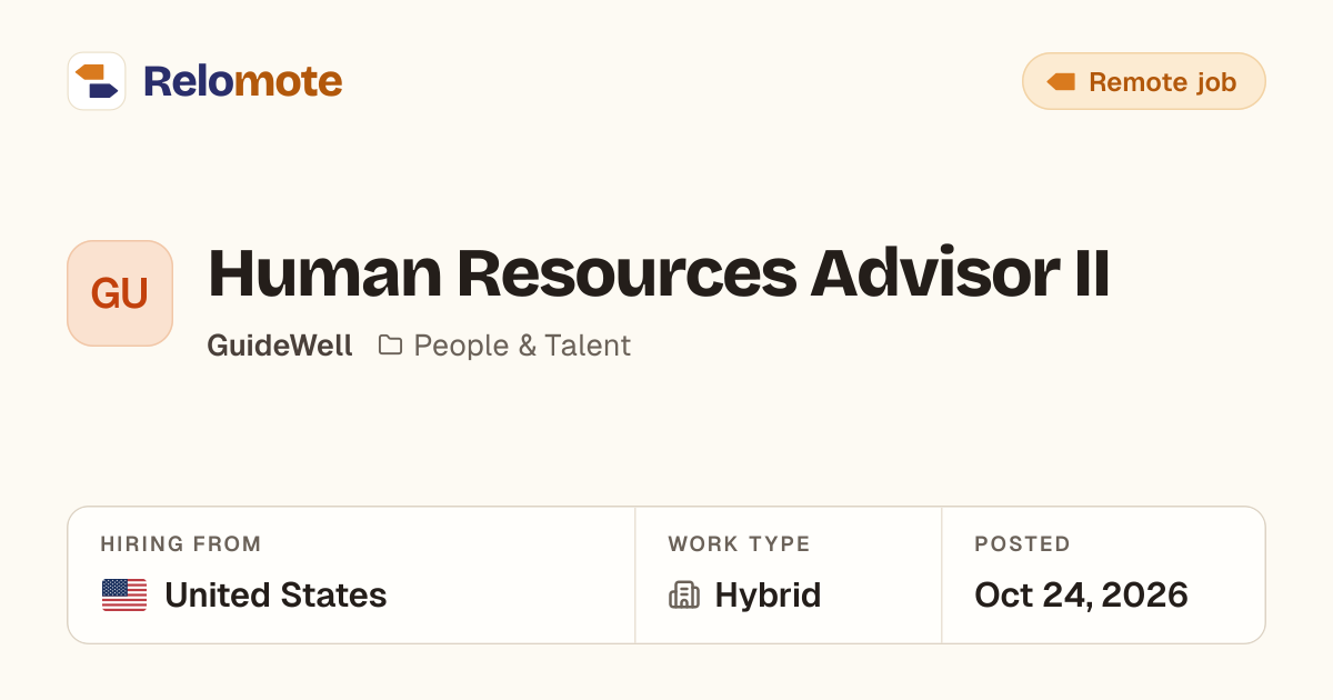 Human Resources Advisor II at GuideWell | Relomote