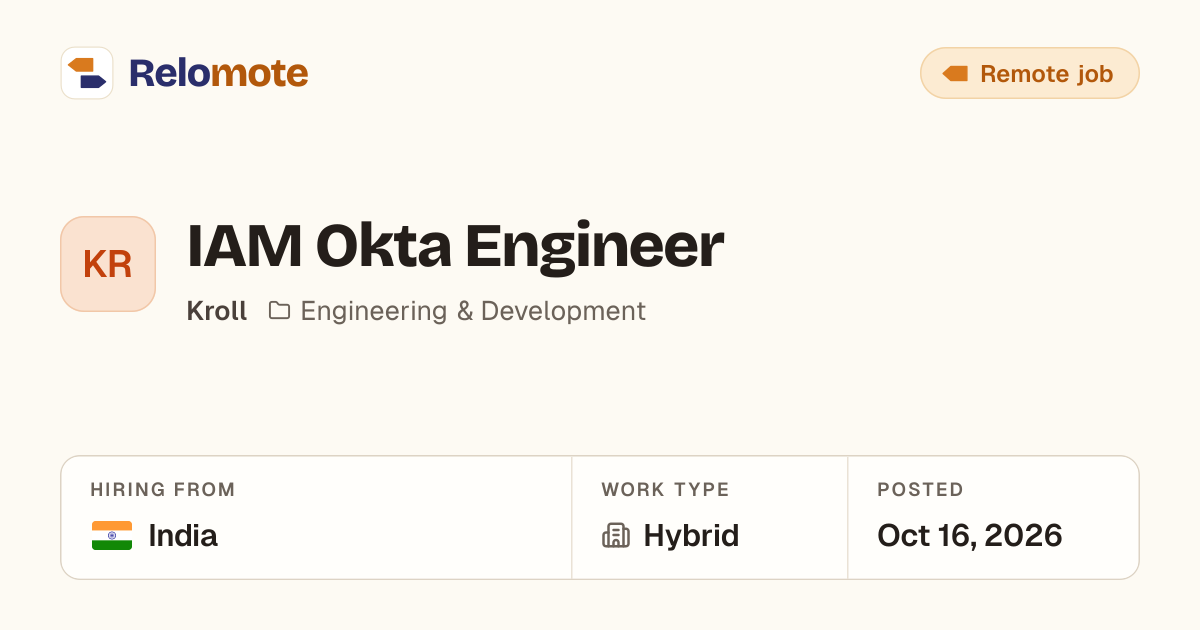 IAM Okta Engineer at Kroll | Relomote