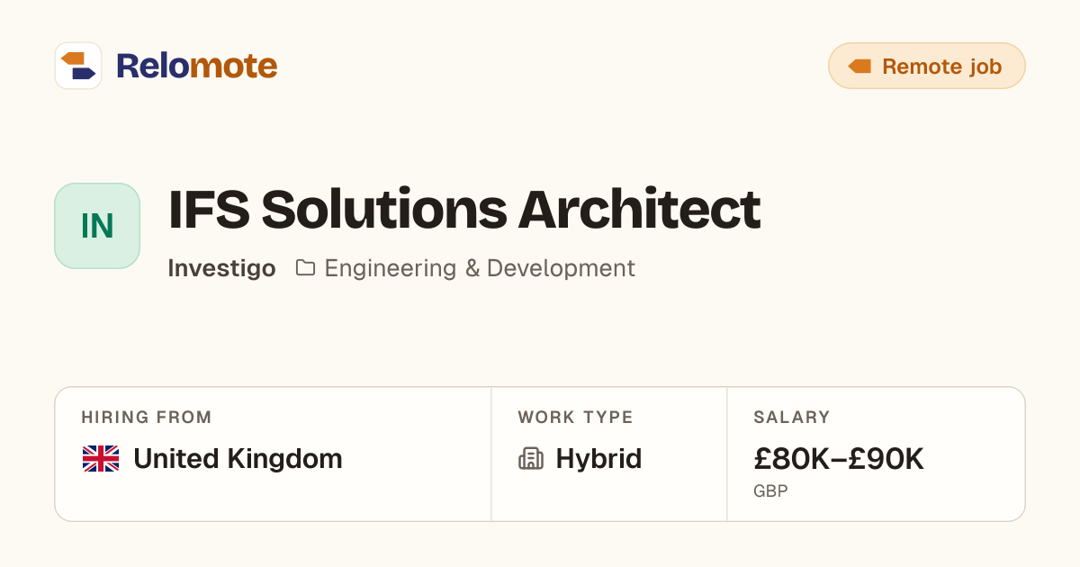IFS Solutions Architect at Investigo | Relomote