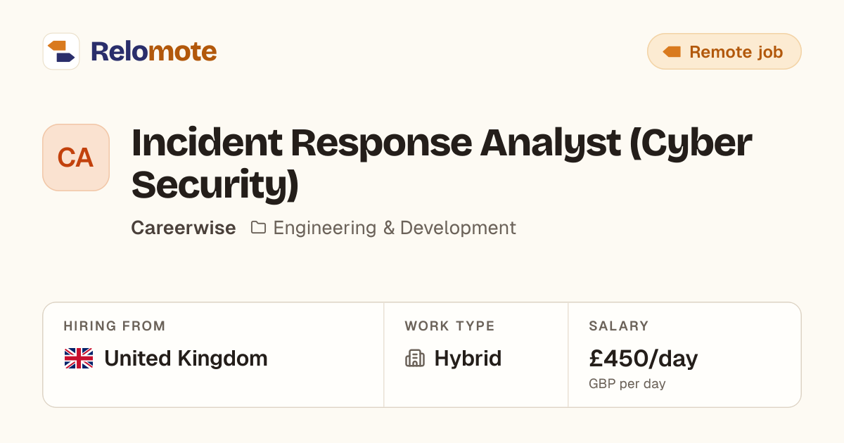 Incident Response Analyst (Cyber Security) at Careerwise | Relomote
