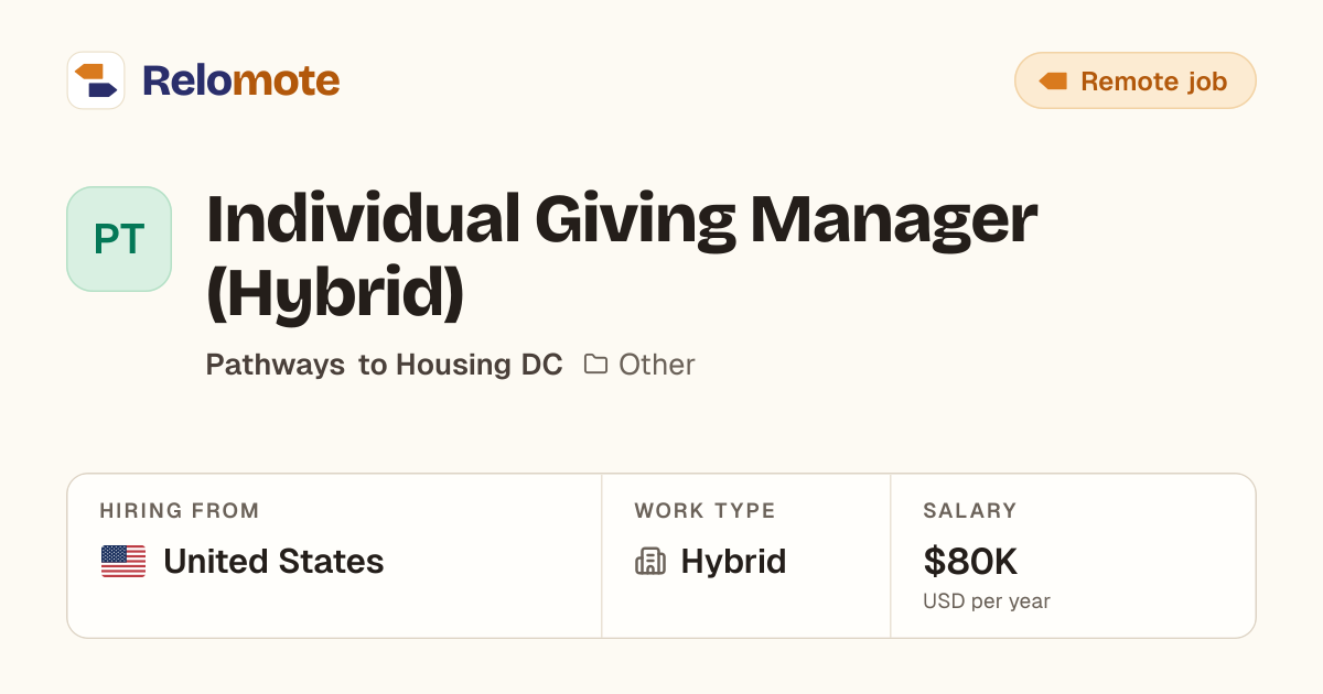 Individual Giving Manager (Hybrid) at Pathways to Housing DC