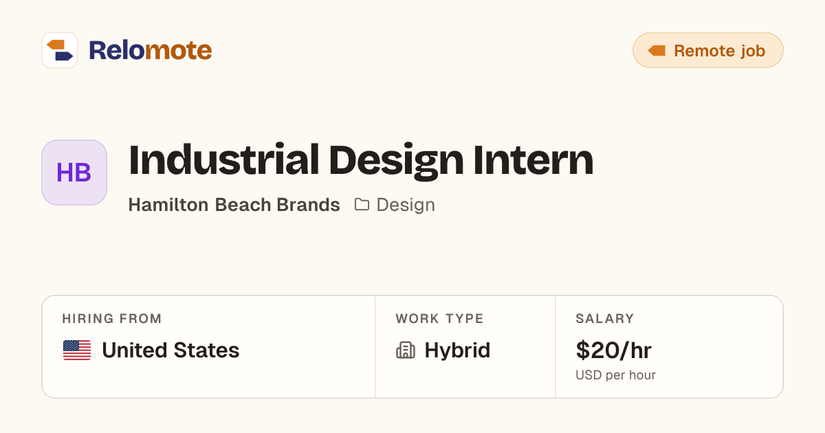 Industrial Design Intern at Hamilton Beach Brands | Relomote