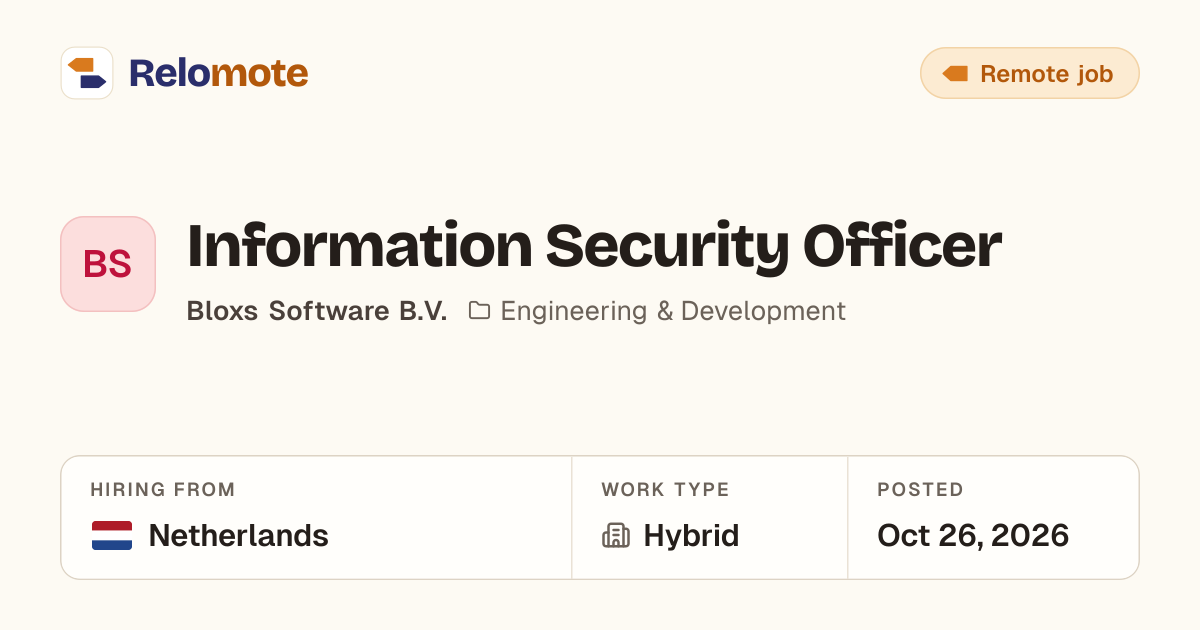 Information Security Officer at Bloxs | Relomote