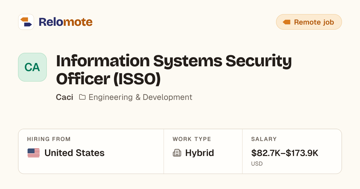 Information Systems Security Officer (ISSO) at Caci | Relomote