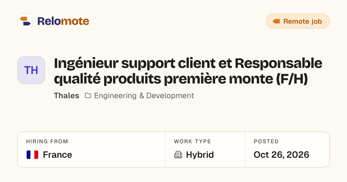 Ingénieur support client et Responsable qualité produits première…