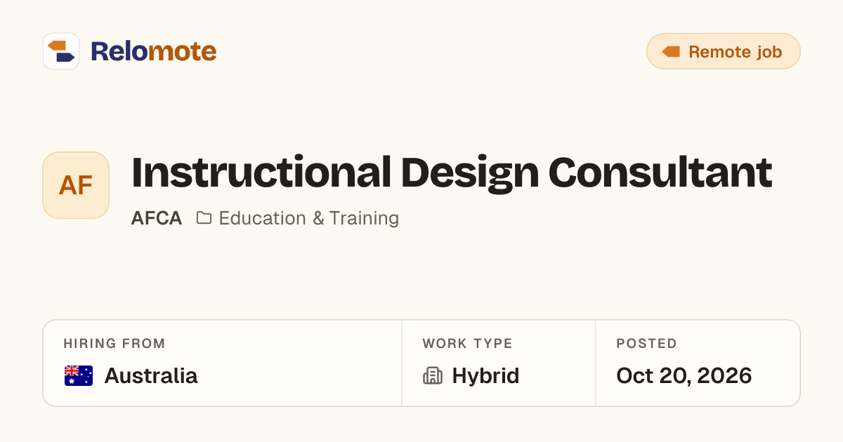 Instructional Design Consultant at AFCA | Relomote