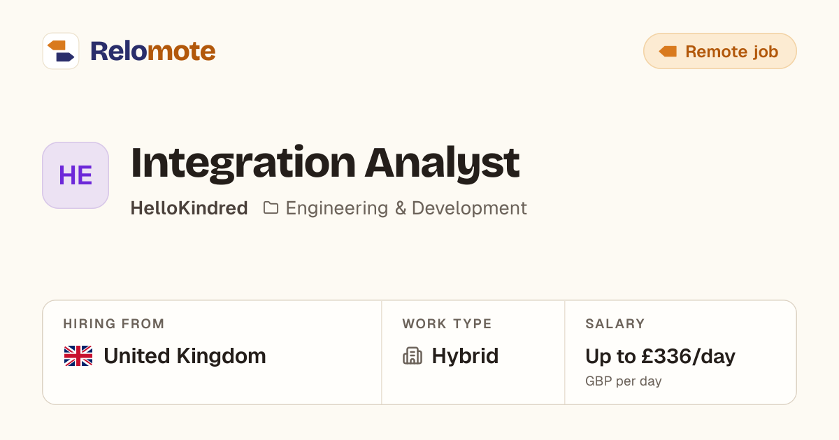 Integration Analyst at HelloKindred | Relomote