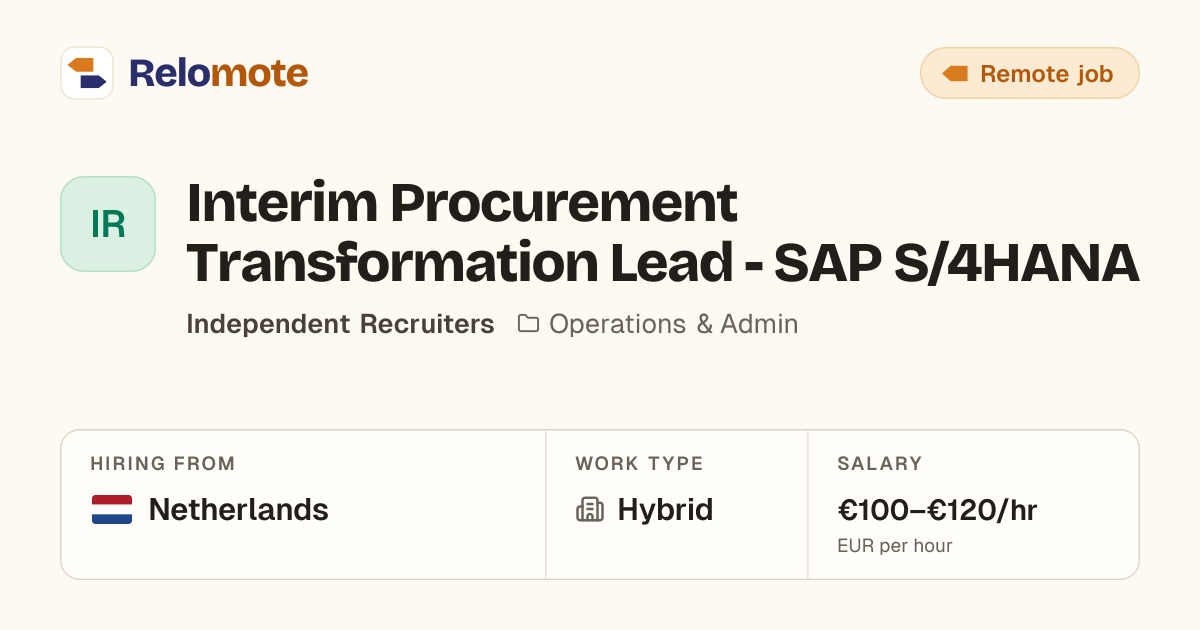 Interim Procurement Transformation Lead - SAP S/4HANA at Independent…