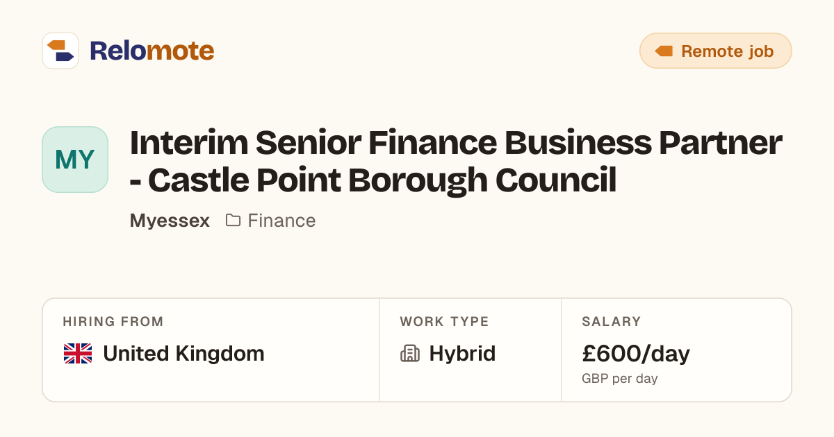 Interim Senior Finance Business Partner - Castle Point Borough…