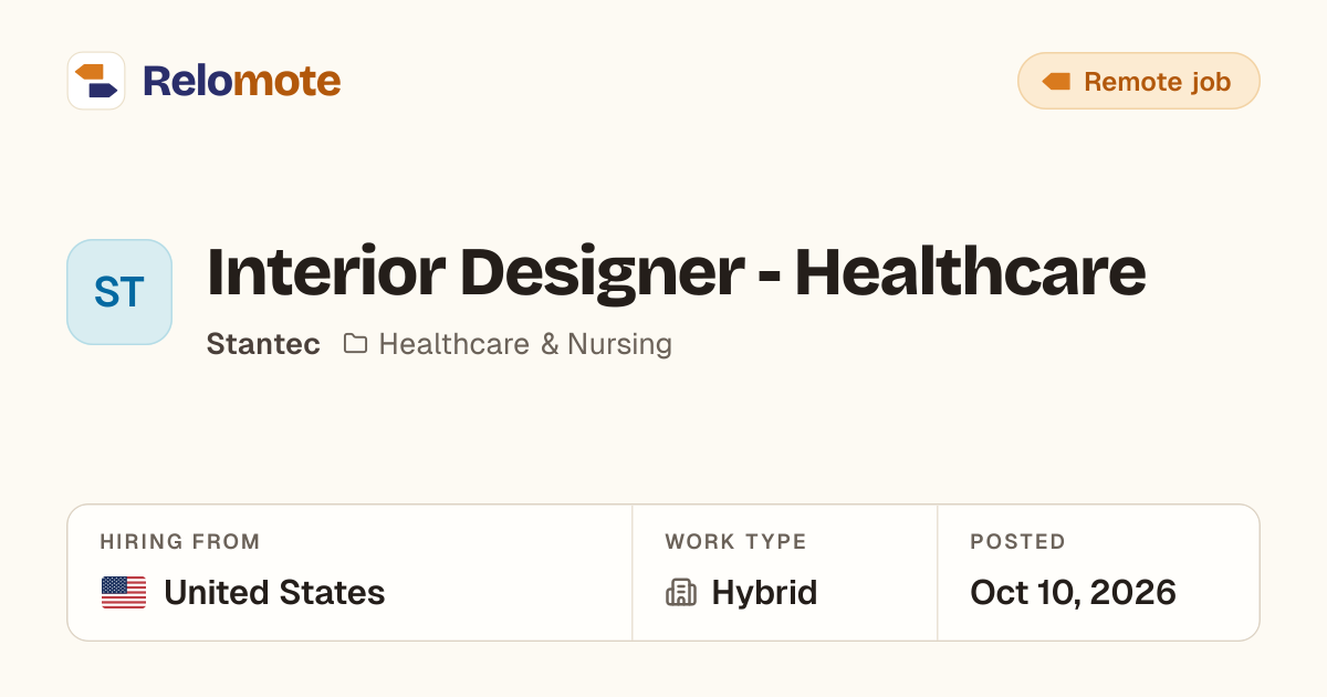 Interior Designer - Healthcare at Stantec | Relomote