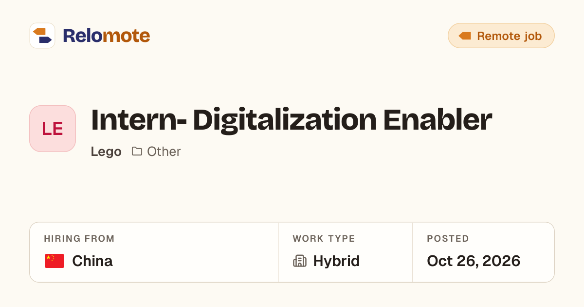 Intern- Digitalization Enabler at Lego | Relomote