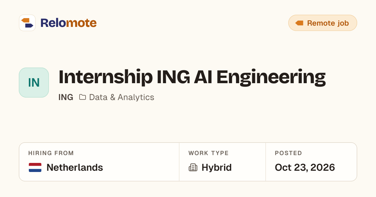 Internship ING AI Engineering at ING | Relomote