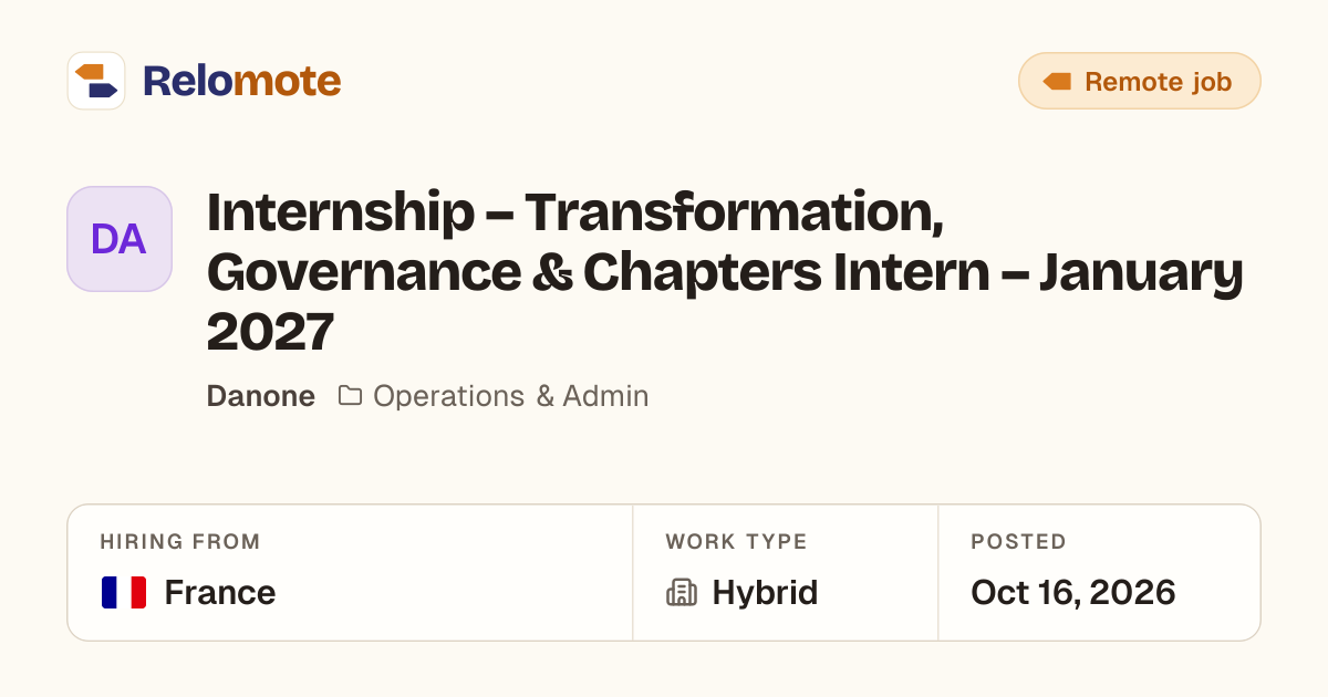 Internship – Transformation, Governance & Chapters Intern – January…