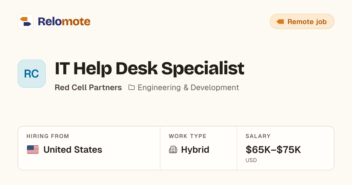 IT Help Desk Specialist at Red Cell Partners | Relomote