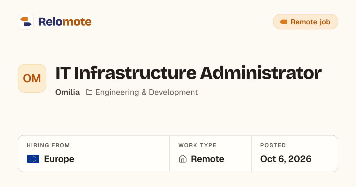 IT Infrastructure Administrator at Omilia | Relomote