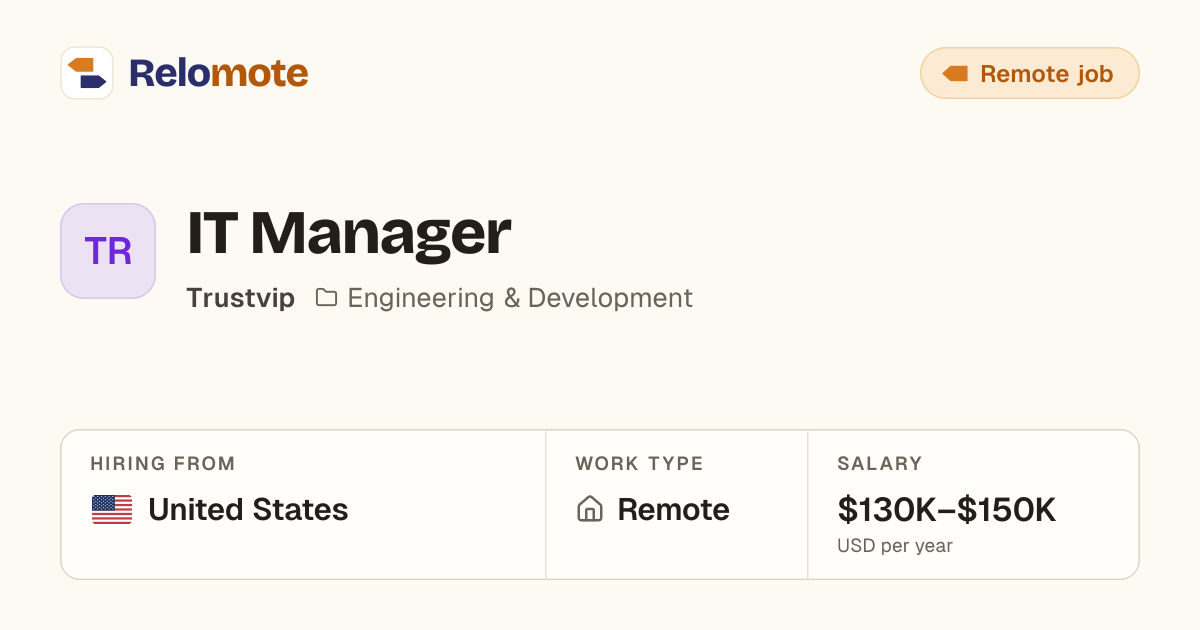 IT Manager at Trustvip | Relomote