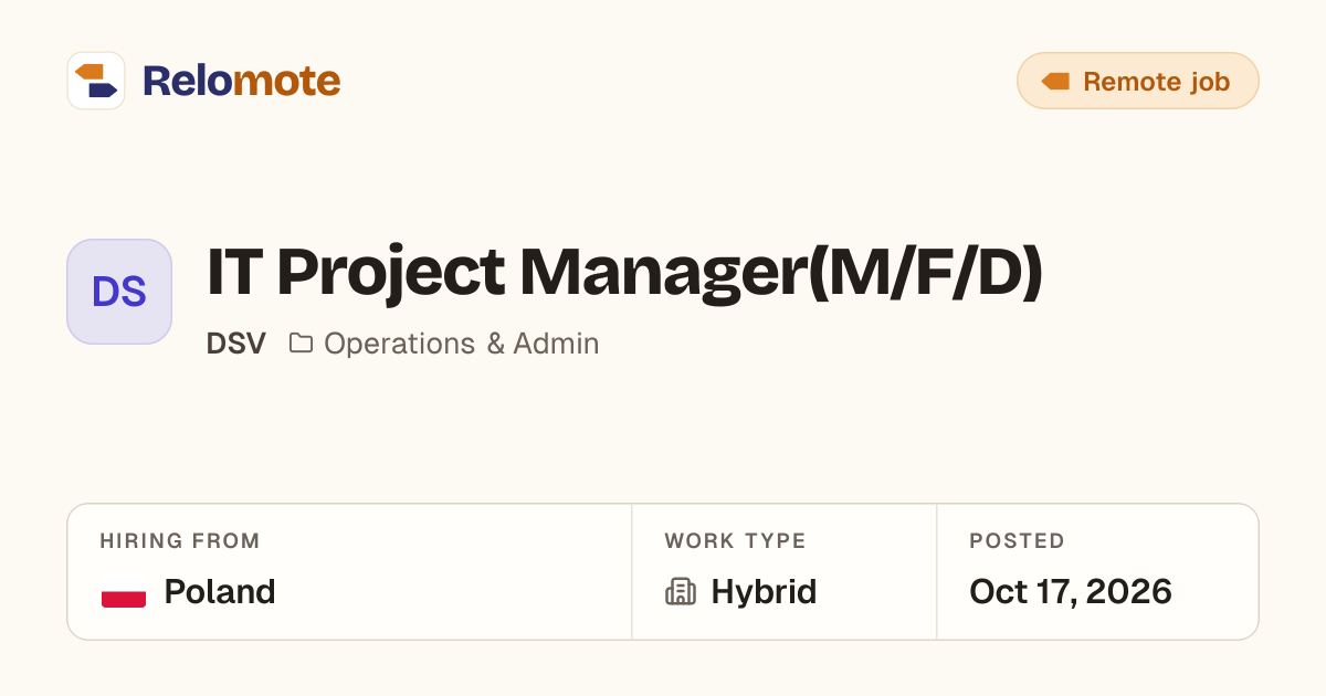 IT Project Manager(M/F/D) at DSV | Relomote