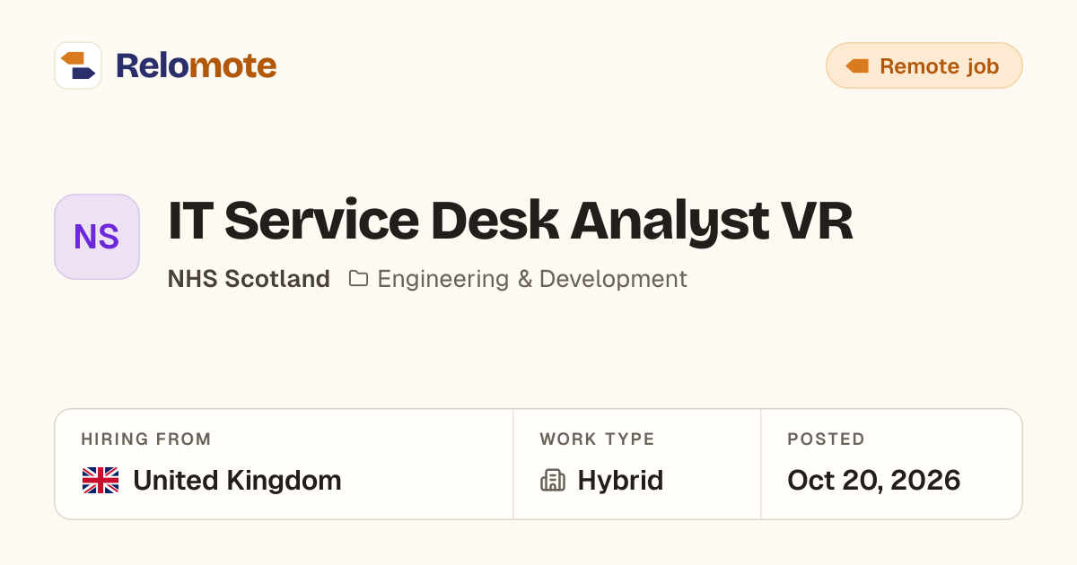 IT Service Desk Analyst VR at NHS Scotland | Relomote