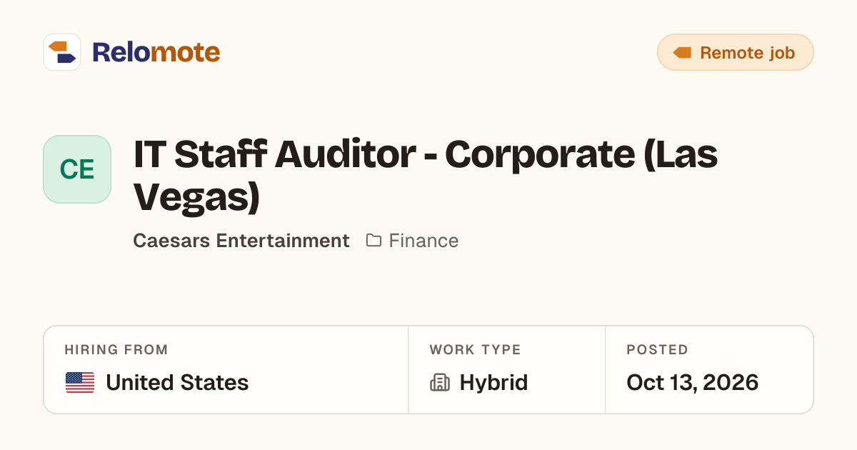 IT Staff Auditor - Corporate (Las Vegas) at Caesars Entertainment