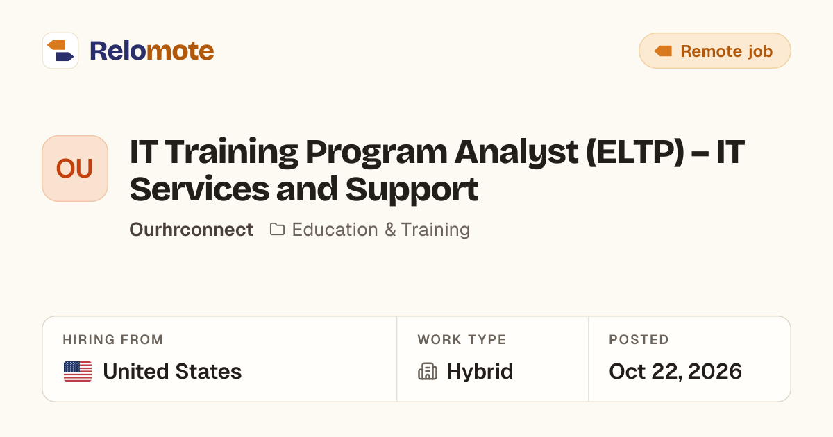 IT Training Program Analyst (ELTP) – IT Services and Support at…