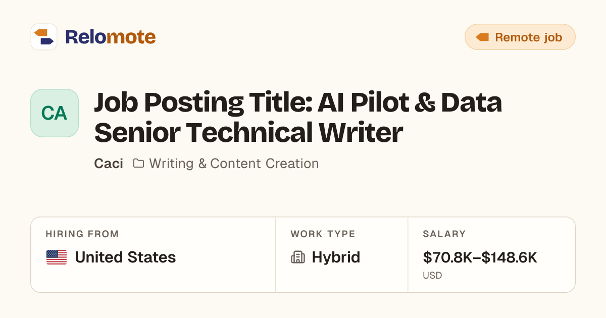 Job Posting Title: AI Pilot & Data Senior Technical Writer at Caci