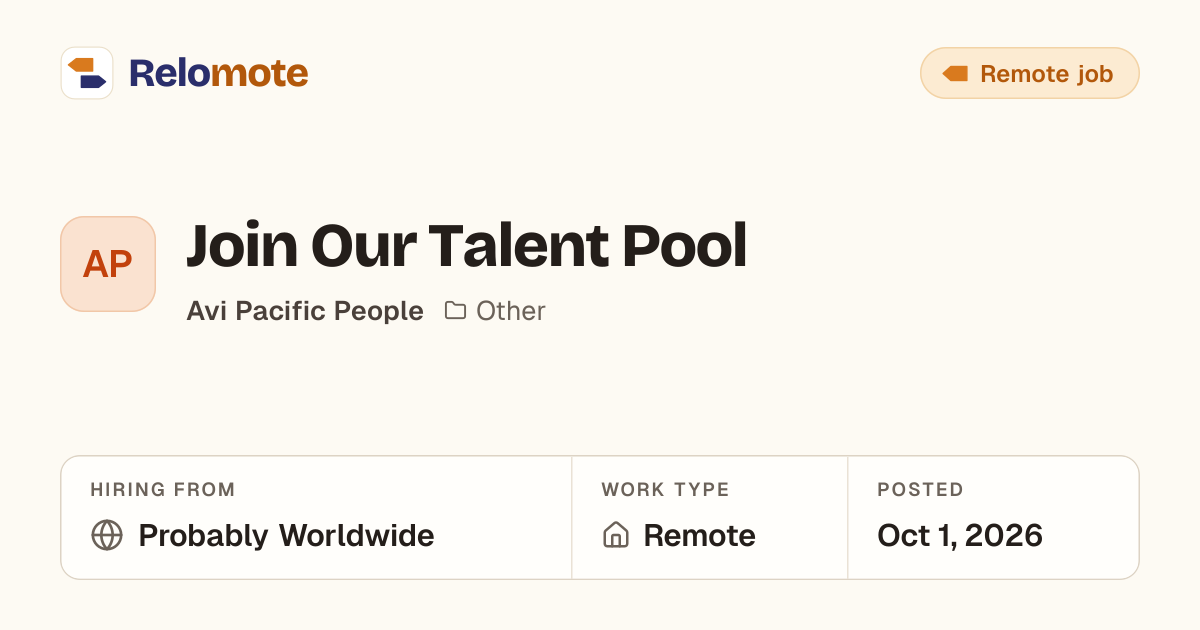 Join Our Talent Pool at Avi Pacific People | Relomote