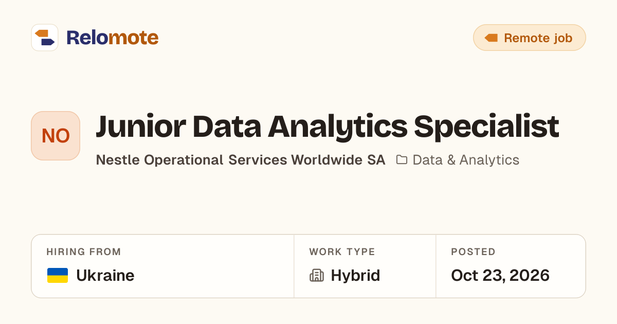 Junior Data Analytics Specialist at Nestle Operational Services…