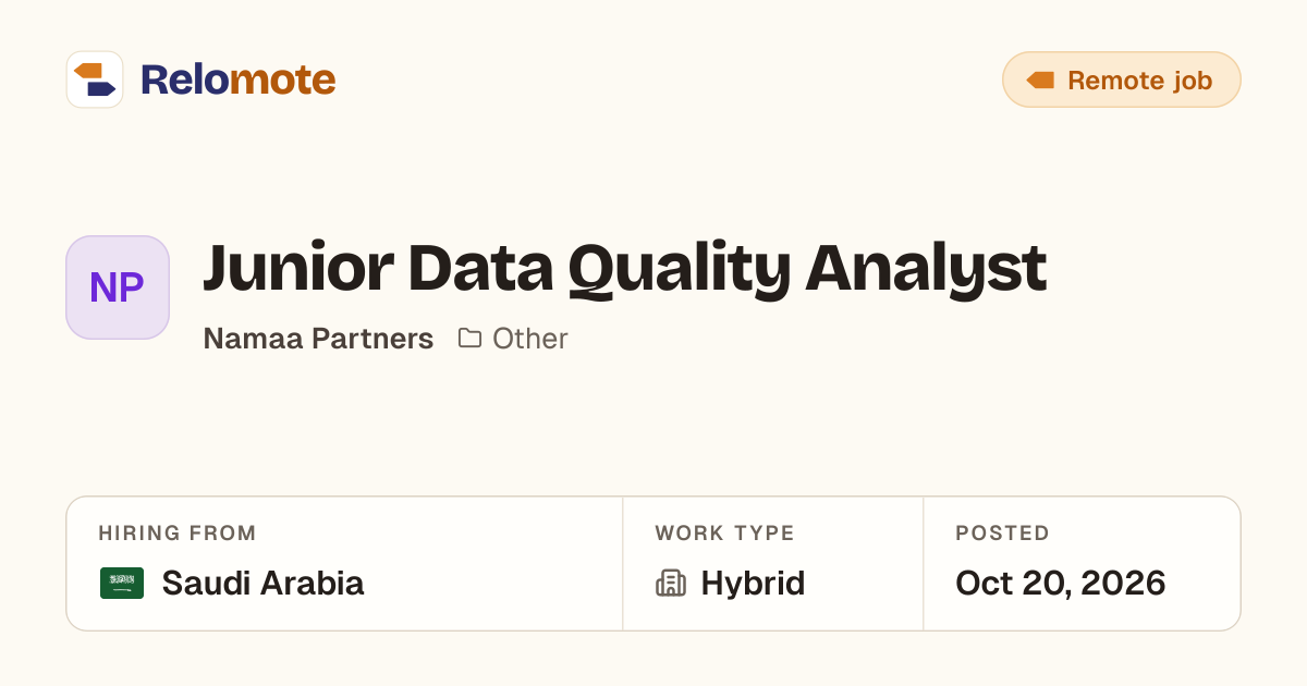 Junior Data Quality Analyst at Namaa Partners | Relomote