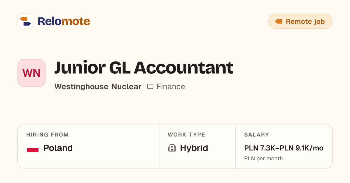 Junior GL Accountant at Westinghouse Nuclear | Relomote