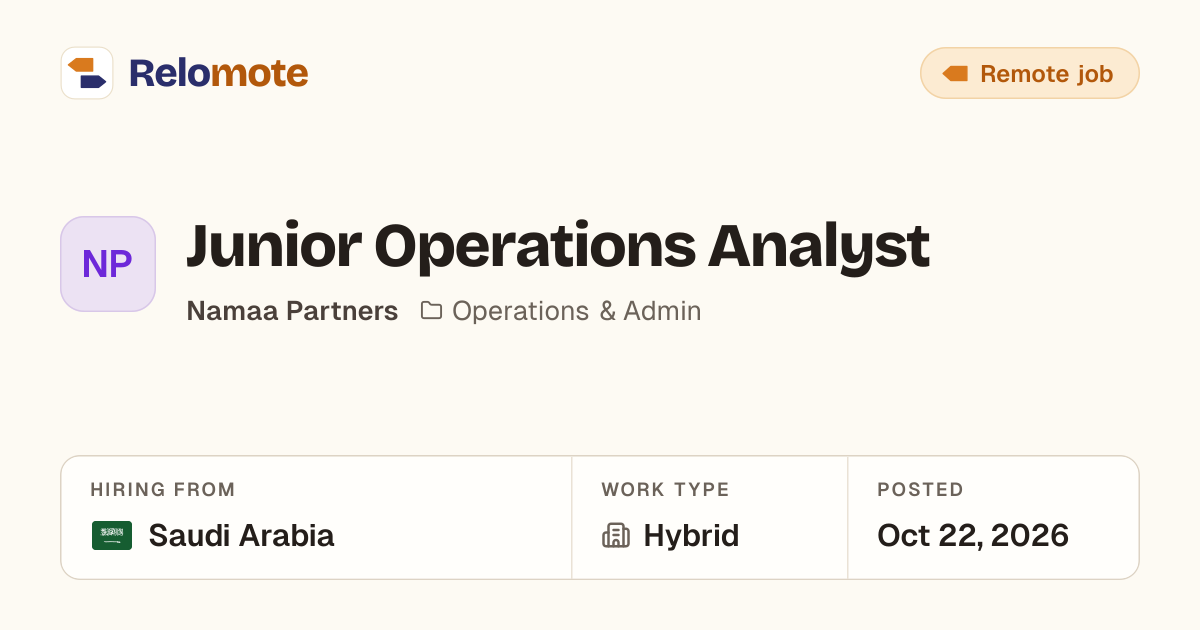 Junior Operations Analyst at Namaa Partners | Relomote