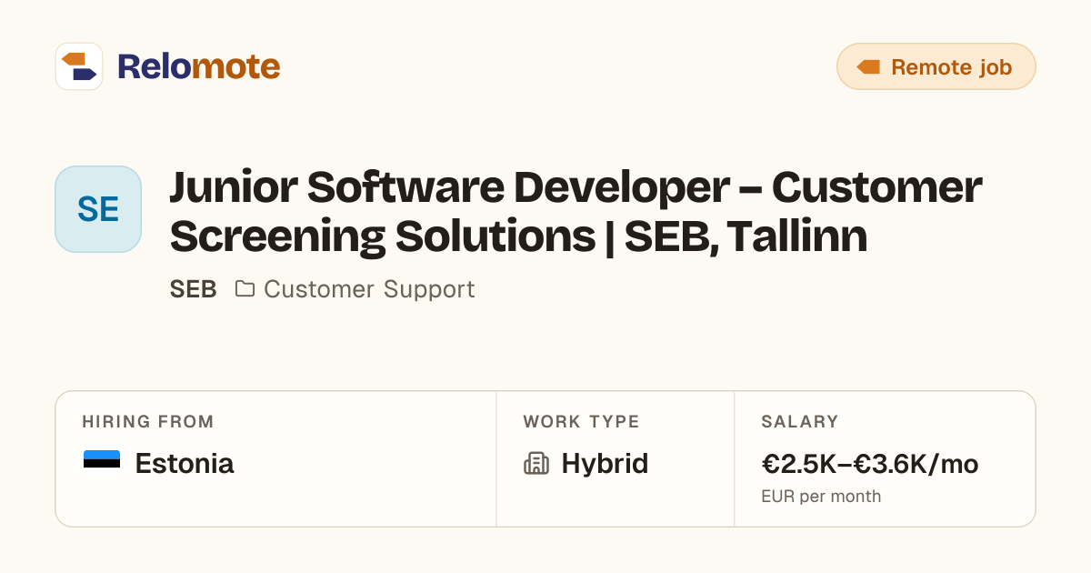 Junior Software Developer – Customer Screening Solutions | SEB,…